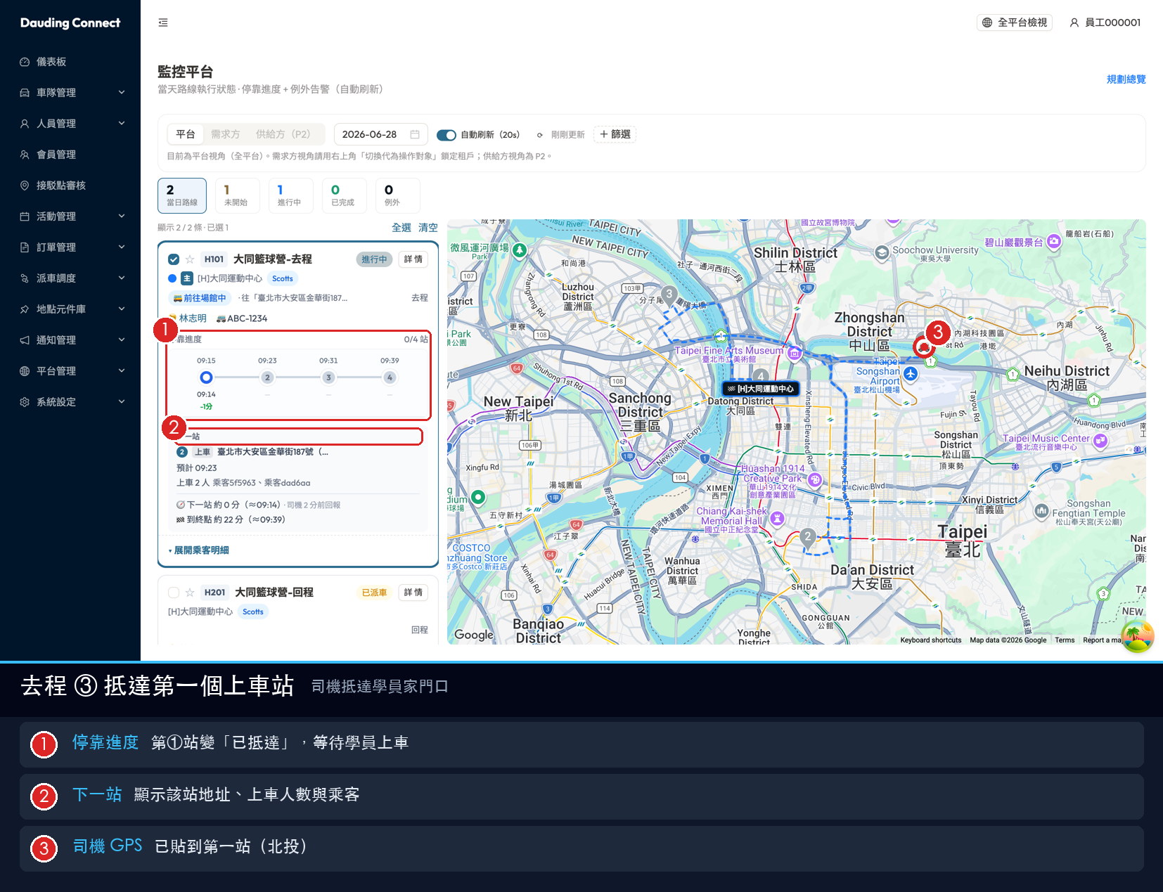 去程 A3 抵達第一站